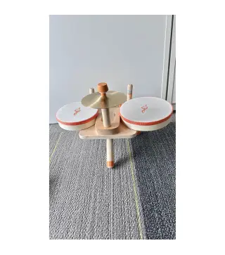 Tambor Infantil de Madera Instrumentos Musicales Montessori con Platillo Raspador y 2 Baquetas para 18 Meses a 6 Años