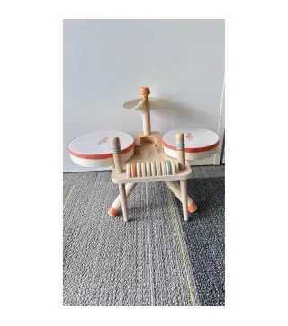 Tambor Infantil de Madera Instrumentos Musicales Montessori con Platillo Raspador y 2 Baquetas para 18 Meses a 6 Años