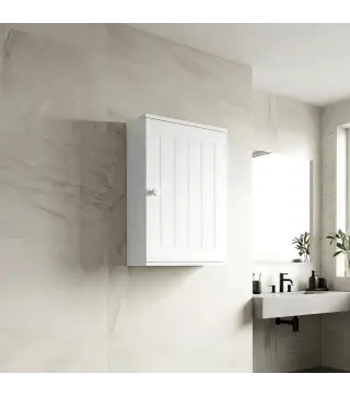 Armario de Baño de Pared Puerta con Cierre Suave Estante Ajustable para Cocina Lavadero 30x14x50 cm Blanco
