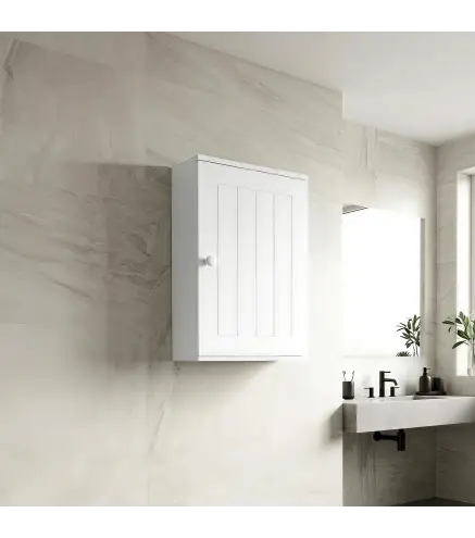 Armario de Baño de Pared Puerta con Cierre Suave Estante Ajustable para Cocina Lavadero 30x14x50 cm Blanco