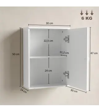 Armario de Baño de Pared Puerta con Cierre Suave Estante Ajustable para Cocina Lavadero 30x14x50 cm Blanco