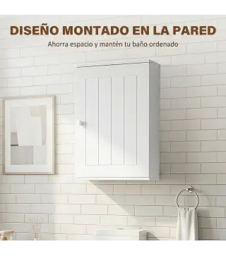 Armario de Baño de Pared Puerta con Cierre Suave Estante Ajustable para Cocina Lavadero 30x14x50 cm Blanco