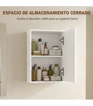 Armario de Baño de Pared Puerta con Cierre Suave Estante Ajustable para Cocina Lavadero 30x14x50 cm Blanco