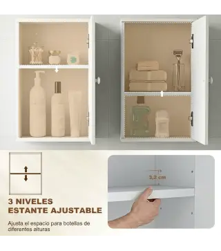 Armario de Baño de Pared Puerta con Cierre Suave Estante Ajustable para Cocina Lavadero 30x14x50 cm Blanco