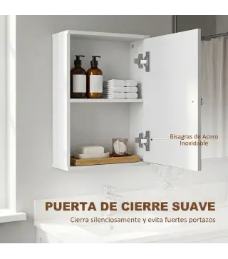 Armario de Baño de Pared Puerta con Cierre Suave Estante Ajustable para Cocina Lavadero 30x14x50 cm Blanco