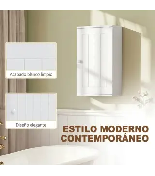 Armario de Baño de Pared Puerta con Cierre Suave Estante Ajustable para Cocina Lavadero 30x14x50 cm Blanco