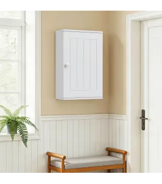 Armario de Baño de Pared Puerta con Cierre Suave Estante Ajustable para Cocina Lavadero 30x14x50 cm Blanco