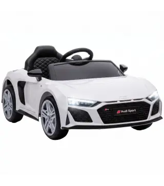 Coche Eléctrico Niños Audi R8 Spyder 12V con Mando a Distancia 2,4 G 2 Motores Arranque Suave Suspensión Trasera Blanco
