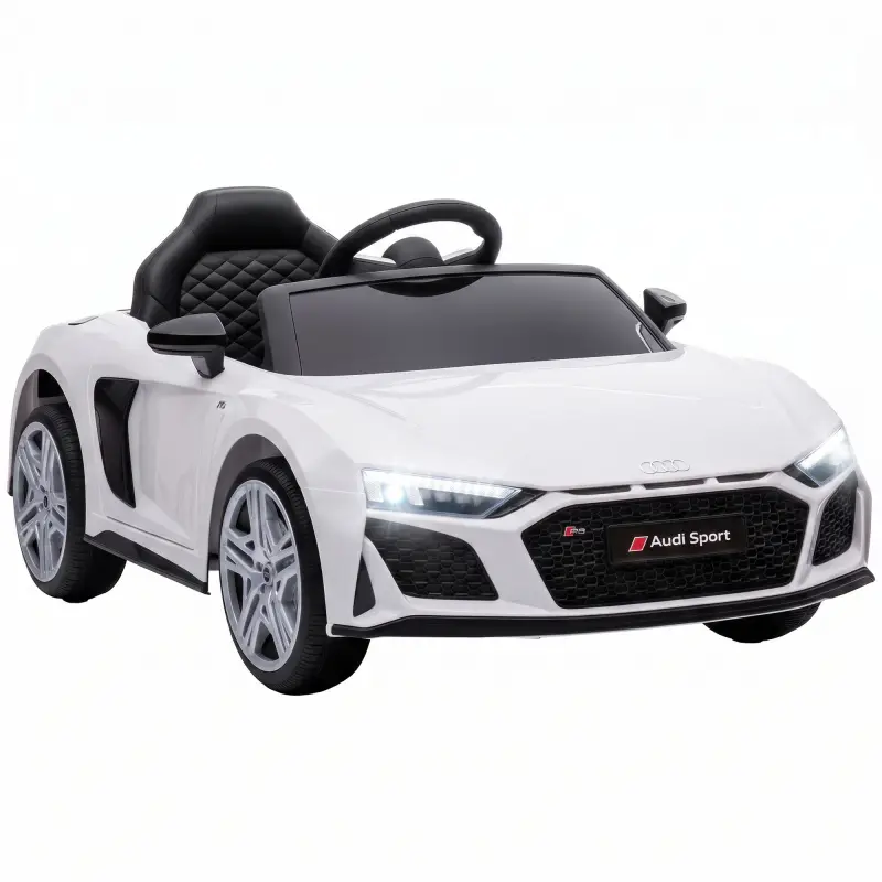 Coche Eléctrico Niños Audi R8 Spyder 12V con Mando a Distancia 2,4 G 2 Motores Arranque Suave Suspensión Trasera Blanco