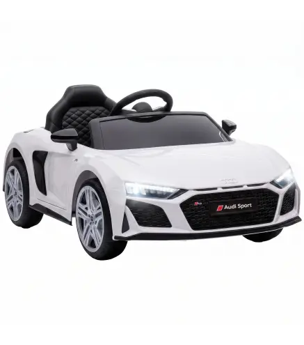 Coche Eléctrico Niños Audi R8 Spyder 12V con Mando a Distancia 2,4 G 2 Motores Arranque Suave Suspensión Trasera Blanco