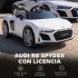 Coche Eléctrico Niños Audi R8 Spyder 12V con Mando a Distancia 2,4 G 2 Motores Arranque Suave Suspensión Trasera Blanco
