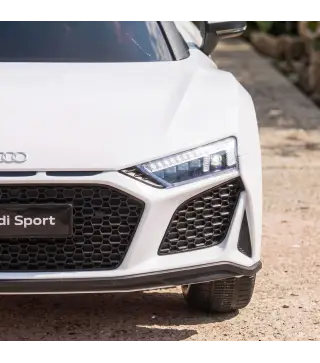 Coche Eléctrico Niños Audi R8 Spyder 12V con Mando a Distancia 2,4 G 2 Motores Arranque Suave Suspensión Trasera Blanco