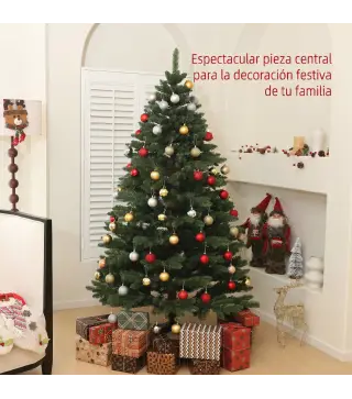 Árbol de Navidad Artificial 180 cm con 1050 Ramas y Base de Acero Plegable Montaje Rápido para Salón Interior Verde