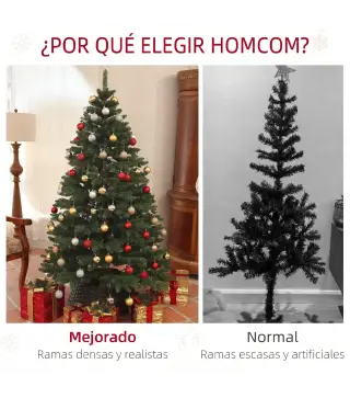 Árbol de Navidad Artificial 180 cm con 1050 Ramas y Base de Acero Plegable Montaje Rápido para Salón Interior Verde