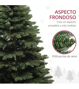 Árbol de Navidad Artificial 180 cm con 1050 Ramas y Base de Acero Plegable Montaje Rápido para Salón Interior Verde