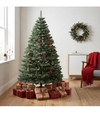 Árbol de Navidad Artificial 180 cm con 1050 Ramas y Base de Acero Plegable Montaje Rápido para Salón Interior Verde