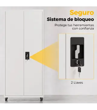 Armario de Herramientas de Acero 180 cm con Ruedas Extraíbles Estantes Ajustables Carga 250 kg para Garaje Blanco