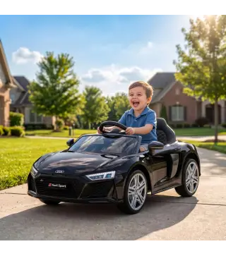 Coche Eléctrico Niños Audi R8 Spyder 12V con Mando a Distancia 2,4 G 2 Motores Arranque Suave Suspensión Trasera Negro