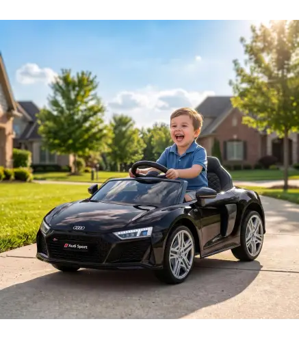 Coche Eléctrico Niños Audi R8 Spyder 12V con Mando a Distancia 2,4 G 2 Motores Arranque Suave Suspensión Trasera Negro