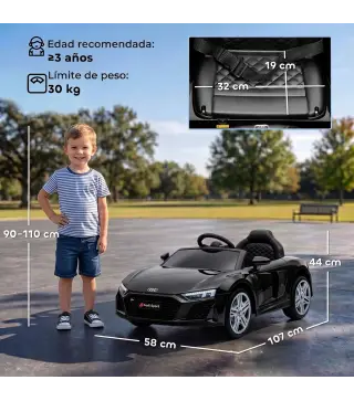 Coche Eléctrico Niños Audi R8 Spyder 12V con Mando a Distancia 2,4 G 2 Motores Arranque Suave Suspensión Trasera Negro
