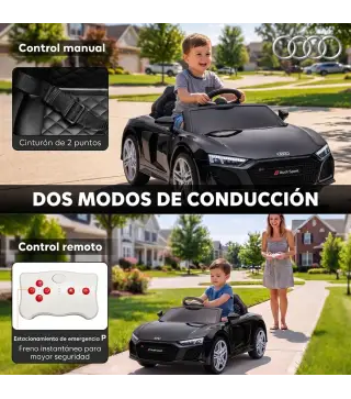 Coche Eléctrico Niños Audi R8 Spyder 12V con Mando a Distancia 2,4 G 2 Motores Arranque Suave Suspensión Trasera Negro