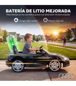 Coche Eléctrico Niños Audi R8 Spyder 12V con Mando a Distancia 2,4 G 2 Motores Arranque Suave Suspensión Trasera Negro
