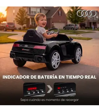 Coche Eléctrico Niños Audi R8 Spyder 12V con Mando a Distancia 2,4 G 2 Motores Arranque Suave Suspensión Trasera Negro