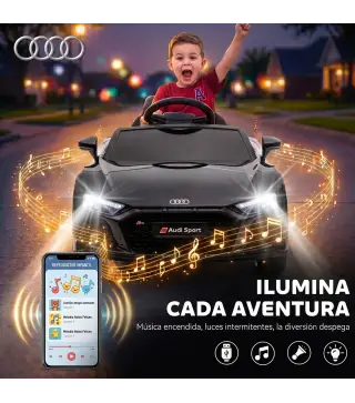 Coche Eléctrico Niños Audi R8 Spyder 12V con Mando a Distancia 2,4 G 2 Motores Arranque Suave Suspensión Trasera Negro