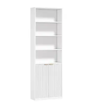 Librería Alta y Estrecha de 6 Niveles con 4 Compartimentos Abiertos Estante Ajustable Cierres Magnéticos Blanco