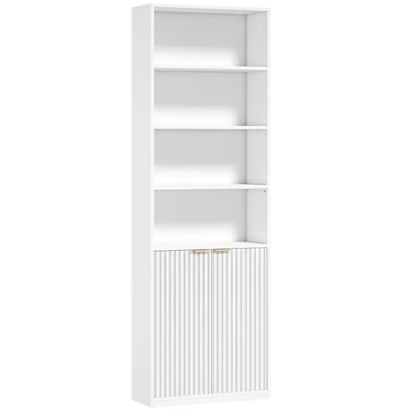 Librería Alta y Estrecha de 6 Niveles con 4 Compartimentos Abiertos Estante Ajustable Cierres Magnéticos Blanco Librería Alta y Estrecha de 6 Niveles con 4 Compartimentos Abiertos Estante Ajustable Cierres Magnéticos Blanco