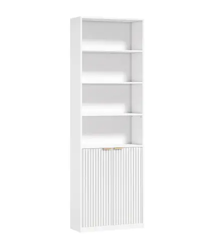 Librería Alta y Estrecha de 6 Niveles con 4 Compartimentos Abiertos Estante Ajustable Cierres Magnéticos Blanco
