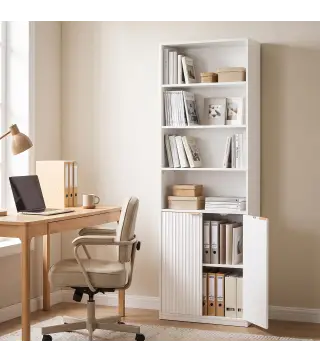 Librería Alta y Estrecha de 6 Niveles con 4 Compartimentos Abiertos Estante Ajustable Cierres Magnéticos Blanco
