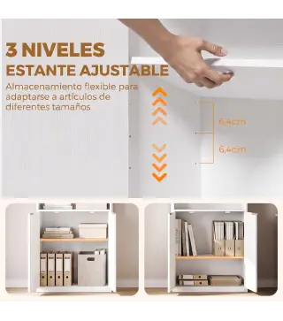 Librería Alta y Estrecha de 6 Niveles con 4 Compartimentos Abiertos Estante Ajustable Cierres Magnéticos Blanco
