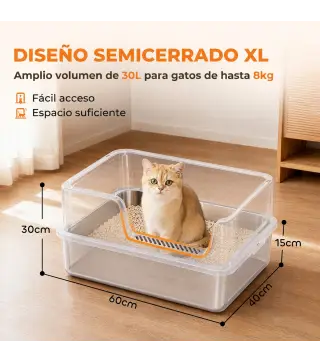 Arenero para Gatos de Acero Inoxidable XL Caja de Arena para Gatos Borde Alto Pala Cepillo Gancho Gris Claro