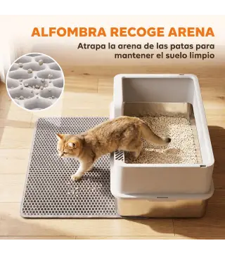 Arenero para Gatos de Acero Inoxidable XL Caja de Arena para Gatos Borde Alto Pala Cepillo Gancho Gris Claro