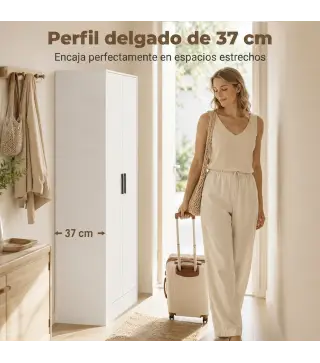 Armario Dormitorio Moderno Armario Ropero con Barra para Colgar Estantes 70x37x164 cm para Salón Entrada Blanco
