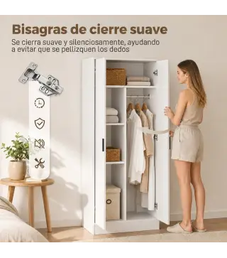 Armario Dormitorio Moderno Armario Ropero con Barra para Colgar Estantes 70x37x164 cm para Salón Entrada Blanco