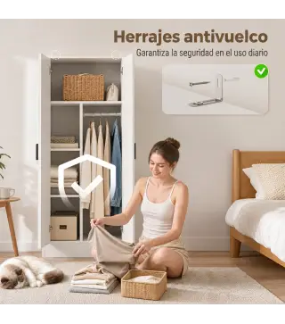 Armario Dormitorio Moderno Armario Ropero con Barra para Colgar Estantes 70x37x164 cm para Salón Entrada Blanco
