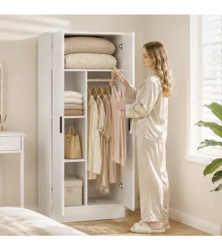 Armario Dormitorio Moderno Armario Ropero con Barra para Colgar Estantes 70x37x164 cm para Salón Entrada Blanco