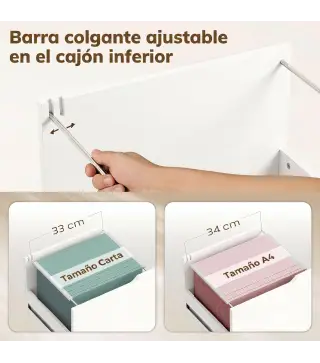 Mueble para Impresora con Ruedas 3 Cajones Barra Ajustable 2 Estantes Abiertos y Asas para Documentos Tamaño A4 Blanco
