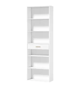 Estantería para Libros Alta y Estrecha Librería de 7 Niveles con Cajón 6 Compartimentos Abiertos 60x24x182 cm Blanco