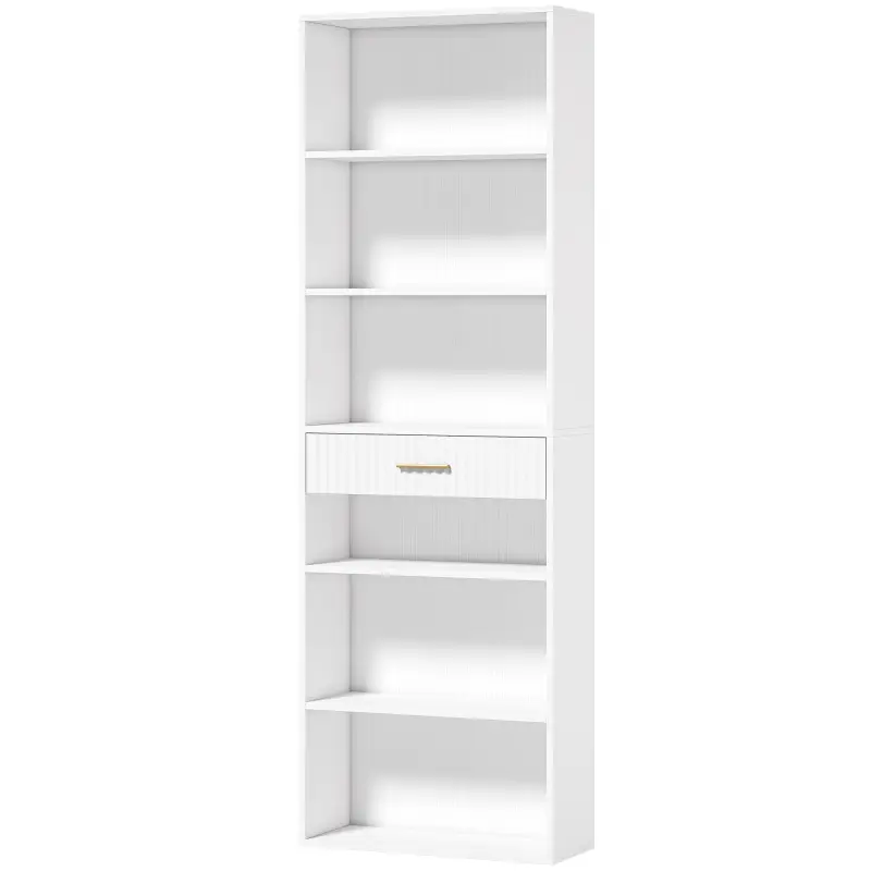 Estantería para Libros Alta y Estrecha de 7 Niveles con Cajón 60x24x182 cm Blanco Estantería para Libros Alta y Estrecha de 7 Niveles con Cajón 60x24x182 cm Blanco