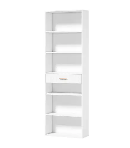 Estantería para Libros Alta y Estrecha Librería de 7 Niveles con Cajón 6 Compartimentos Abiertos 60x24x182 cm Blanco