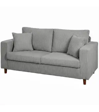 Sofá de 2 Plazas Tapizado en Pana con Asiento Ancho y Profundo y Patas de Madera 170x80x82 cm Gris Claro
