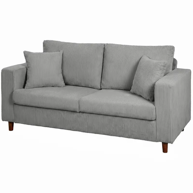 Sofá de 2 Plazas Tapizado en Pana con Asiento Ancho y Profundo y Patas de Madera 170x80x82 cm Gris Claro Sofá de 2 Plazas Tapizado en Pana con Asiento Ancho y Profundo y Patas de Madera 170x80x82 cm Gris Claro