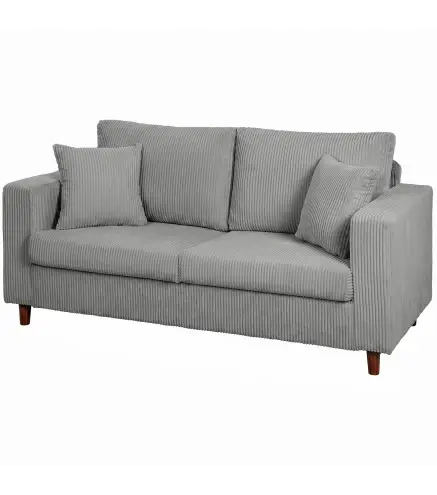 Sofá de 2 Plazas Tapizado en Pana con Asiento Ancho y Profundo y Patas de Madera 170x80x82 cm Gris Claro