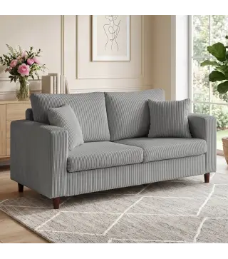 Sofá de 2 Plazas Tapizado en Pana con Asiento Ancho y Profundo y Patas de Madera 170x80x82 cm Gris Claro