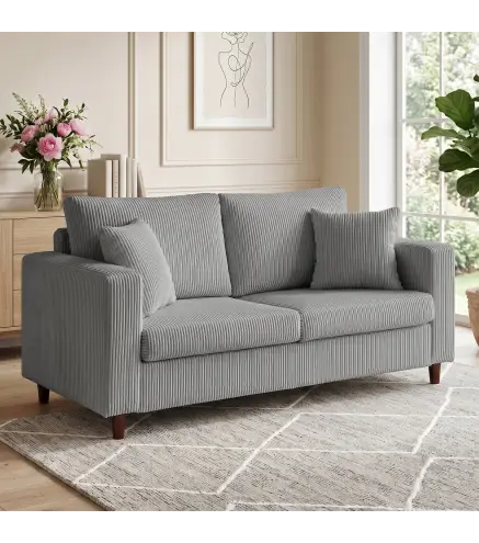 Sofá de 2 Plazas Tapizado en Pana con Asiento Ancho y Profundo y Patas de Madera 170x80x82 cm Gris Claro