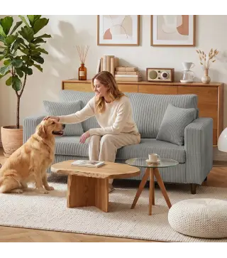 Sofá de 2 Plazas Tapizado en Pana con Asiento Ancho y Profundo y Patas de Madera 170x80x82 cm Gris Claro