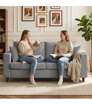 Sofá de 2 Plazas Tapizado en Pana con Asiento Ancho y Profundo y Patas de Madera 170x80x82 cm Gris Claro